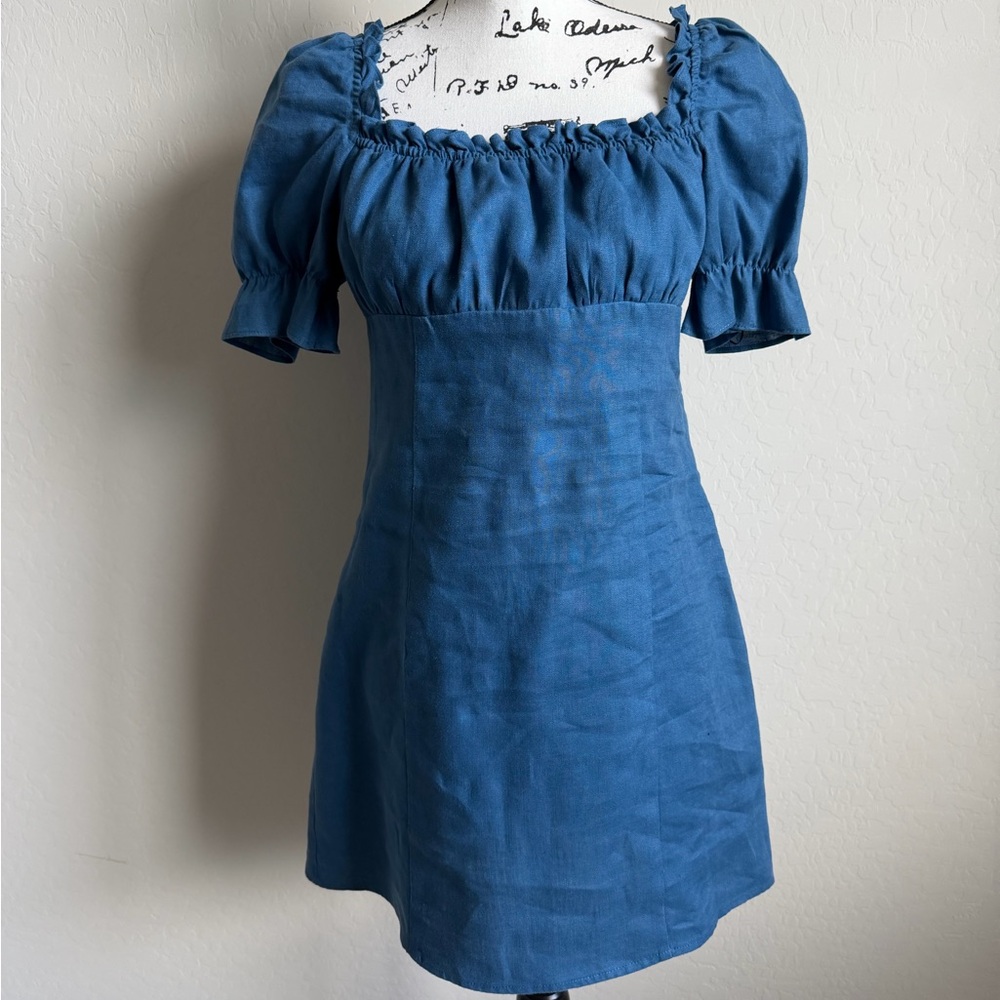Reformation Blue Robles Linen Mini Dress Sz. 6